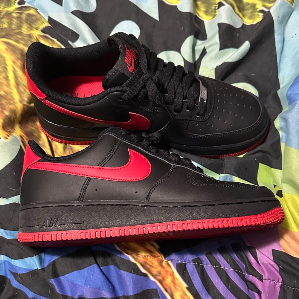 Nike Air Force 1 Low Black with Red Swoosh